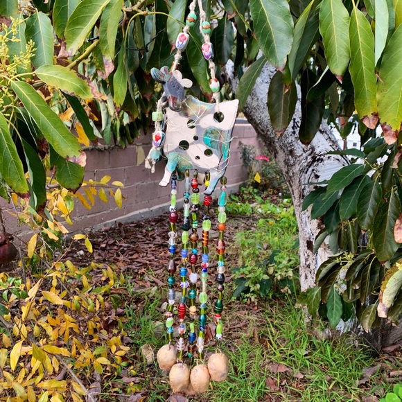 Bohemian Cow Wind Chime Fairy Lights, Glass Beads & Bells Sun Catcher Mobile - Picture 6 of 11